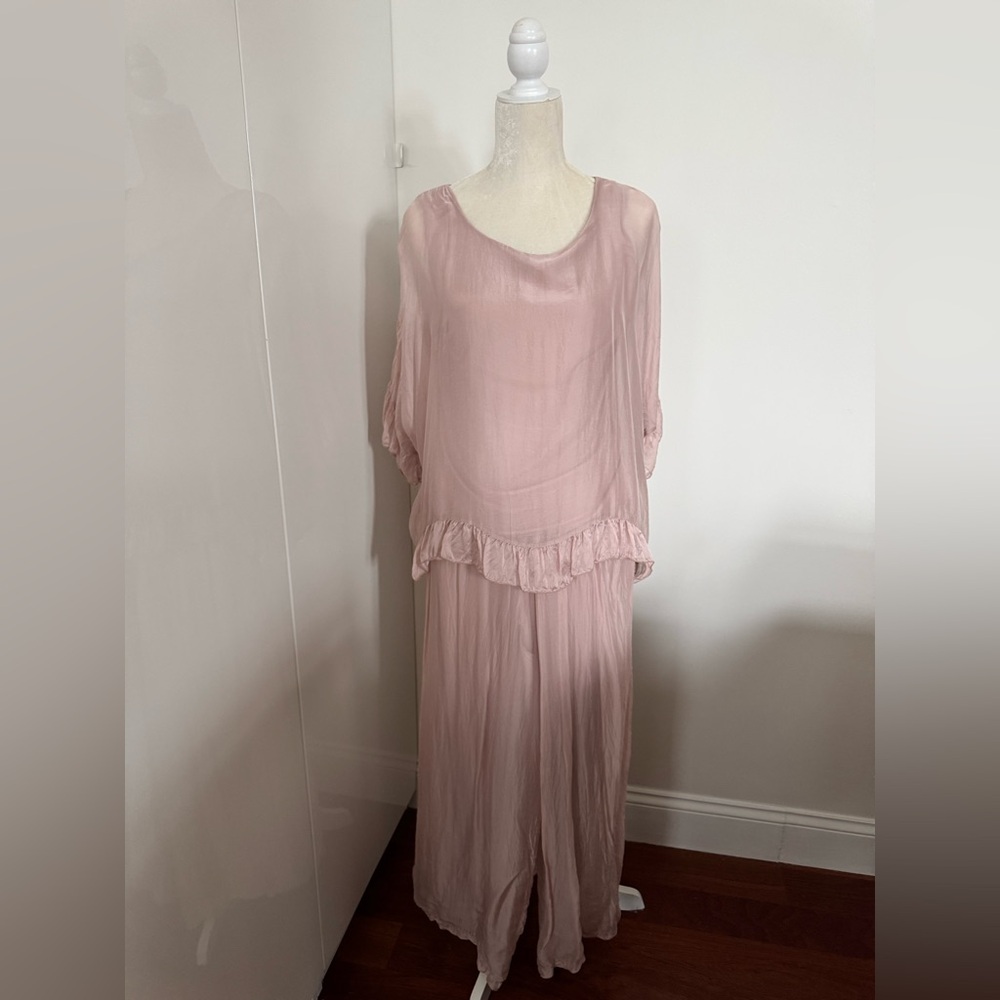 Elegant Dusty Pink Sheer Two-Piece Outfit-Made in Italy.